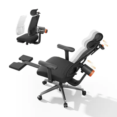Produktbild von Newtral MagicH-BPro Ergonomischer Stuhl mit Fußstütze - Hochlehner Schreibtischstuhl mit Adaptive Lendenwirbelstütze & Auto-Following Kopfstütze, 4D Armlehne, Verstellbare Sitztiefe & Höhe, Schwarz