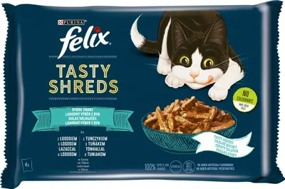 Produktbild von FELIX Tasty Shreds mit Lachs und Thunfisch - 4x 80g