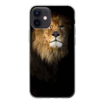 Produktbild von MuchoWow® Handyhülle Schutzhülle Hülle für iPhone 12 Löwe - Licht - Schwarz - Porträt Silikon Softcase Handy Hülle - Schutzhülle