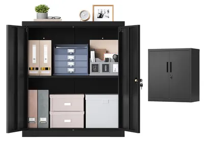 Produktbild von SONGMICS Stahlschrank mit 2 Türen, abschließbar, verstellbare Ablage, Aufbewahrungsschrank für Büro, 80 x 40 x 90 cm, schwarz