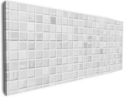 Produktbild von Wallario Premium Leinwandbild Fliesen im Bad weiß-grau in Größe 60 x 150 cm