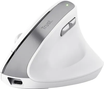 Produktbild von Trust Bayo II Wiederaufladbare Vertikale Maus + RF 2.4GHz, Vorbeugung Gegen Mausarm/Tennisarm (RSI Syndrom), 70% Recyclingkunststoff, Kabellose Ergonomische Maus PC, Laptop, Mac - Weiß