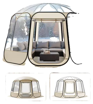 Image de VEVOR, tente pop-up en forme de dôme, 3,36 x 3,45 m, imperméable et résistante aux UV, tente de camping transparente, abri de protection, tente dôme igloo pour l'extérieur et le jardin, avec fenêtres, vue panoramique à 540°, pour 10-12 personnes, idéale pour la terrasse et le jardin, dimensions : 366x345x220 cm