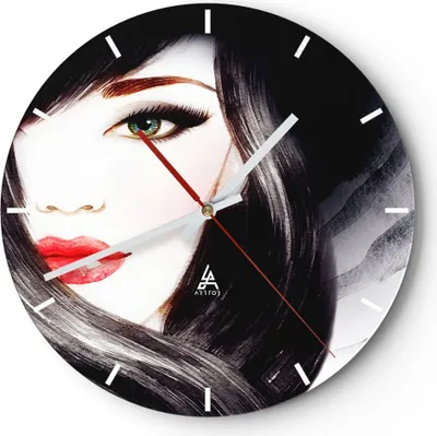 Produktbild von Wanduhr - Rund - Glasuhr - Frau Gesicht - 30x30cm - Schleichendes Uhrwerk - Lautlos - zum Aufhängen bereit - Dekoration Modern - Wanddekoration aus Glas - C3AR30x30-3779