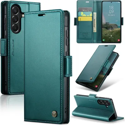 Produktbild von Lederhülle für Samsung Galaxy A37 Brieftasche Kartenfach Schutzhülle mit Standfunktion Grün