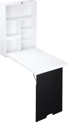 Produktbild von Wandschreibtisch, klappbare Tischplatte, 5 Fächer, 60x94,5x147cm, Schwarz/Weiß