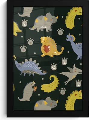Produktbild von MuchoWow® MuchoWow® Gerahmtes Poster Dino - Kinder - Schnittmuster - Jungen - Mädchen - Dinosaurier 20x30 cm - Poster mit zchwarzem Bilderrahmen - Drucken - Bilder Poster im Rahmen