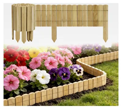 Produktbild von Mähkante Rollborder, flexibler Holzzaun aus Holz, Palisade für Beeteinfassung, 200 x 30 cm Natur