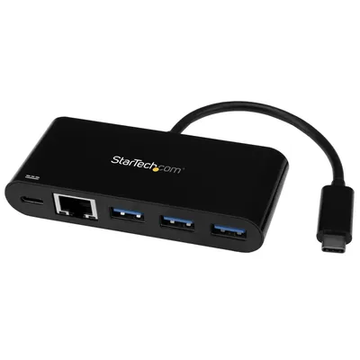 Immagine prodotto di StarTech.com Hub USB-C a 3 porte con Gigabit Ethernet e 60W di alimentazione Passthrough per il caricamento Laptop - Da USB tipo C a 3x USB-A (USB 3.0 SuperSpeed 5Gbps) - Hub adattatore USB 3.2 Gen 1 Type-C