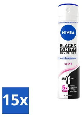 Produktbild von 15 x NIVEA Deodorant Spray Black & White Invisible Clear 150 ml - Vorteilspackung - 15 Stücke
