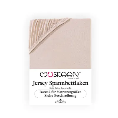 Produktbild von Müskaan Jersey Spannbettlaken 180x200 - 200x200 cm beige bis 22cm Matratzenhöhe Gummizug Bettlaken 100% Baumwolle