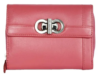 Immagine prodotto di Portafoglio da donna in pelle rosa HMT – Portafoglio compatto in vera pelle con 11 scomparti per carte e un portamonete con 4 scomparti