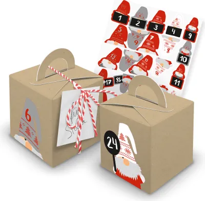 Produktbild von Adventskalender zum Füllen Würfelboxen braun (V28) + Wichtel Zahlen in Freiform
