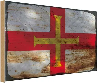 Produktbild von vianmo Holzschild 12x18 cm Guernsey Rost Flagge Fahne Wappen