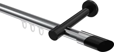Produktbild von Interdeco Innenlaufstange / Gardinenstange mit Innenlauf Chrom / Schwarz, Typ Prestige Verano (Schräge Bicolor), 20 mm Ø 1-läufig, 260 cm