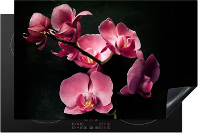 Produktbild von KitchenYeah© Herdabdeckplatte Pflanzen - Orchidee - Blumen - Rosa , 81x52cm, Küche Deko, Glaskeramikkochfeld Herdabdeckung, Abdeckplatte fùr Kochfeld