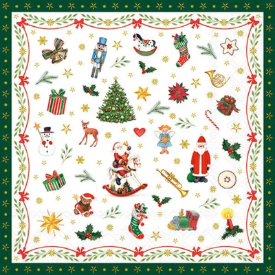 Produktbild von Servietten Papier 33x33cm 3-lag. mit Weihnachtssymbolen Motiv 20 Stück