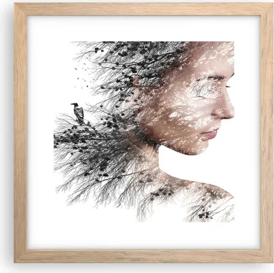 Produktbild von Gerahmtes Poster - Rahmen in heller Eiche - Frau doppelt Belichtung - 30x30 cm - Wand Bild - Wanddeko - Wandbilder - Wandposter - Bilderrahmen - Bilder - Kunstdruck - Wandbild - P2NAC30x30-4338