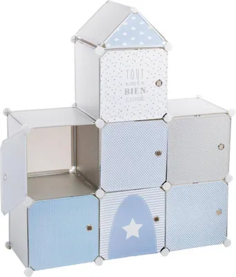 Produktbild von Kinder Aufbewahrungsboxen "Château" - grau und blau 96 × 109 cm - Atmosphera créateur d'intérieur