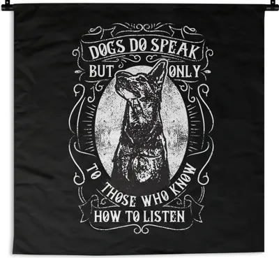 Produktbild von MuchoWow® Wandteppich Wandbehang Hund - Retro - Schwarz - Weiß - Spruch 120x120 cm Tapisserie Dekoration Wandtuch - Modern - Baumwollgewebe