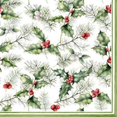 Produktbild von Servietten Papier 33x33cm 3-lagig mit Stechpalmen Motiv 20 Stück