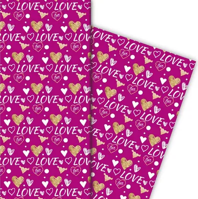 Produktbild von Romantisches Liebes Geschenkpapier mit Herzen, weiß, rosa - G4839, 32 x 48cm