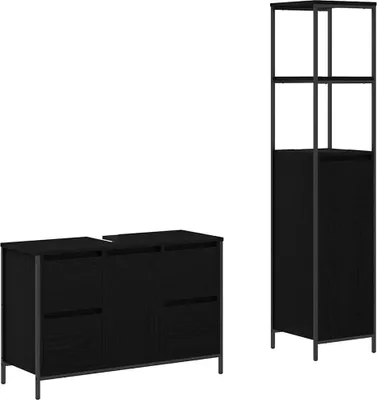 Produktbild von Badezimmermöbel-Set 2 stk. Schwarz Eichen-Optik