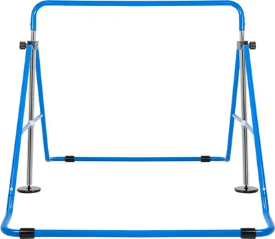 Immagine prodotto di Barra per ginnastica per bambini - Barra ribaltabile - Pieghevole - Regolabile in 5 posizioni in altezza - Portata 150 kg - Per bambini dai 3 ai 6 anni - Blu