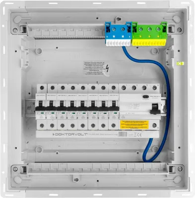 Produktbild von Sicherungskasten Hager Unterputz Verteilerkasten 1x12 Module 8xMCB 1xRCCB VDE verdrahtet Verteilerschrank Sicherungen 356x348x98mm Doktorvolt