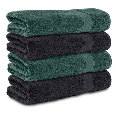 Produktbild von Komfortec 4er Handtücher 50x100 cm Set aus 100% Baumwolle, 470g/m², Frottee, Weich, Schwarz/Dunkelgrün