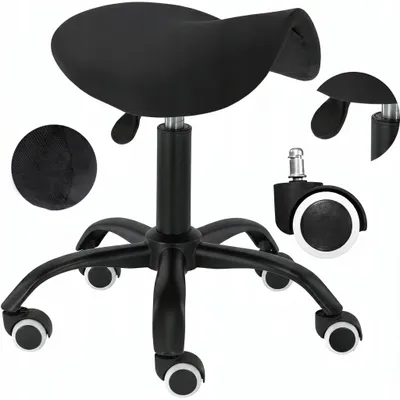 Produktbild von Drehhocker Sattelsitz Calissimo schwarz mit Rollen höhenverstellbar für Kosmetikstudio 48-58 cm