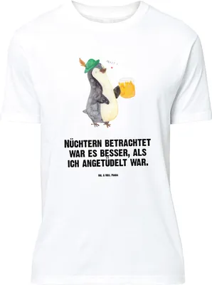 Produktbild von Mr. & Mrs. Panda Tshirt Pinguin Bier - Weiß - Geschenk, , T-Shirt XXL, Pinguine, Beschwippst, Shirt, Oversize, mit Spruch, Angetüdelt