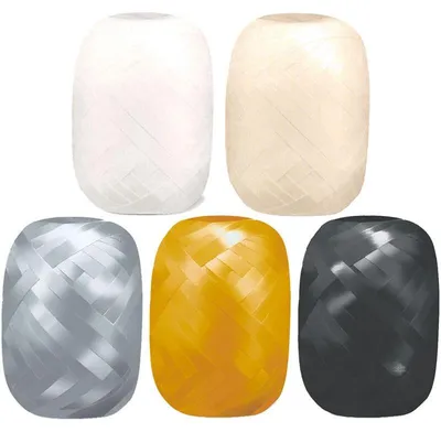 Produktbild von 5 Rollen Geschenkbänder Schleifenband Kräuselband gold, silber, schwarz