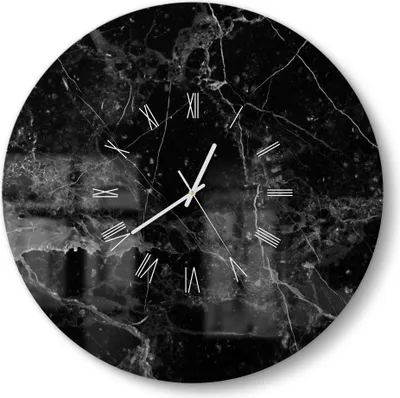 Produktbild von DEQORI Glasuhr Ø50 cm Römisch 'Marmorplatte nah' Wanduhr Glas Uhr Design leise