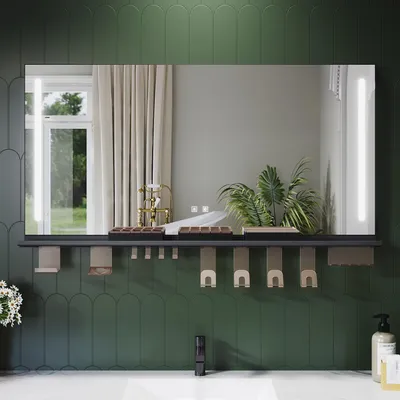 Image de SONNI miroir de salle de bains 120 x 60 cm, tricolore, intensité lumineuse variable, RA90, antibuée, avec tablette multifonctionnelle