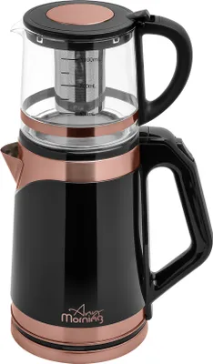 Produktbild von Any Morning Teebereiter 1,8L, Edelstahl, Schnellkochfunktion, 1500 W, 2L Wasserkocher + 1L Teekanne, Sicherer Scharnierdeckel, 220-240 V