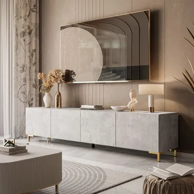 Produktbild von RTV-Schrank COLGANTE BETON 200 cm auf Beinen - goldene Kunsstoff Beine