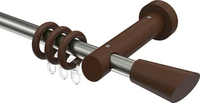 Produktbild von Interdeco Gardinenstange / Vorhangstange Edelstahl-Optik / Nussbaum lackiert, Typ Talena Bero (Konus Schräge), 20 mm Ø 1-läufig, 320 cm