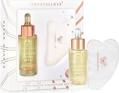 Obrázok produktu pre CRYSTALLOVE Clear Quartz Crystalized Set – sérum na tvár s kremeňom a masážnou doskou Gua Sha
