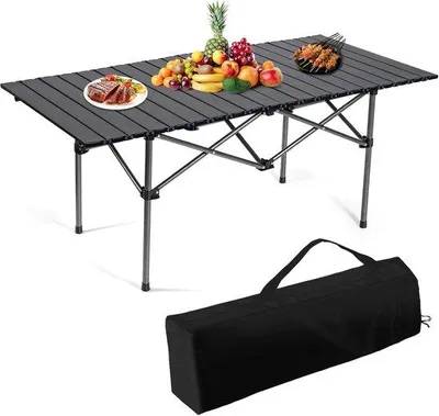 Image de Table pliante de camping Famanu, avec un cadre en aluminium robuste - Noir