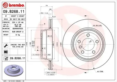 Produktbild von 2x BREMBO 09.B268.11 Bremsscheibe Hinterachse