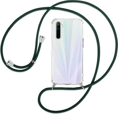 Produktbild von Handykette Backcover-Schutzhülle mit Band (Metall silberfarben) für Realme 6 / 6S - dunkelgrün