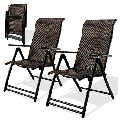 Produktbild von 2er Set Rattan Liegestühle, Gartenstühle mit 7-fach verstellbarer Rückenlehne, wetterfeste Klappstühle, atmungsaktive Sonnenliege, klappbare Liegestühle für Balkon, Garten und Terrasse