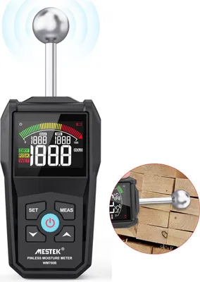 Produktbild von Feuchtigkeitsmesser digital, nicht-invasiv, 0–100%, bis 40mm, Farb-LCD, Alarm & Speicherfunktion, für Haus, Wohnmobil, Renovierung