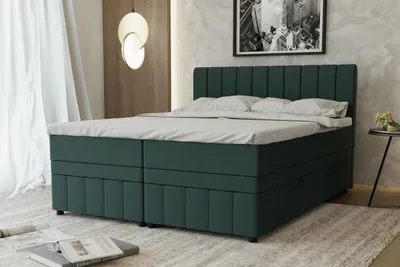 Produktbild von Boxspringbett Doppelbett 160x200, Dunkelgrün, AVALON, mit Bettkästen, mit Matratze, mit Topper, Panda Möbel