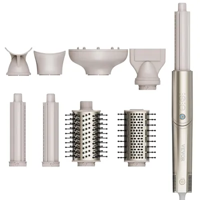 Zdjęcie produktu dla Lokówka 8-w-1, zestaw loków z ceramiczną powłoką, o średnicy 1,25 cala, zawierający 2 cylindry, 2 szczotki oraz 4 końcówki do stylizacji włosów suchych/prostych/kręconych/dodających objętości