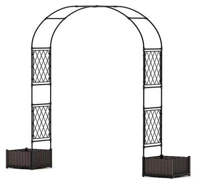 Image de Arche de jardin avec jardinières - Arche de support pour plantes grimpantes - Plastique - Résistant aux intempéries pour une utilisation extérieure - Taille S, petite - Arche décorative pour mariage, idéale pour le jardin
