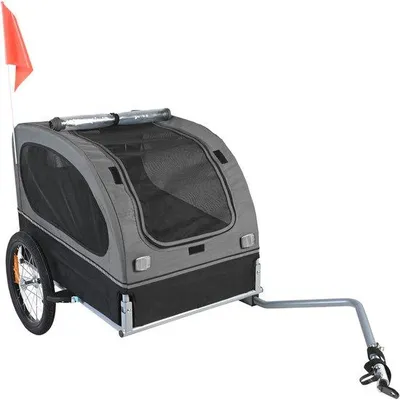 Imagen del producto de Carrito de transporte para perros con una capacidad de carga de 40 kg, estructura plegable, ruedas de rápido desplazamiento, acoplamiento universal, reflectores de seguridad, color /gris