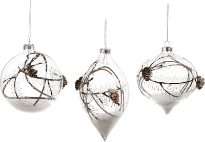 Produktbild von Goodwill Weihnachtskugel mit Tannenzapfen Glas Transparent-Braun-Weiß 10 cm Vorteil sortiert pro 3 Stück