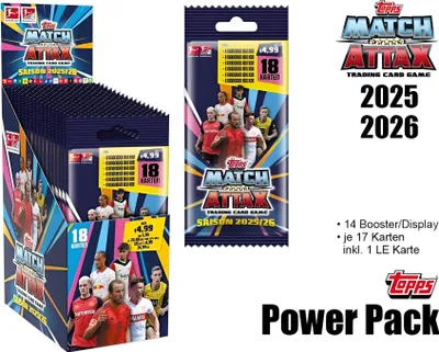 A display box of Topps Match Attax Bundesliga trading cards, with individual packs shown.